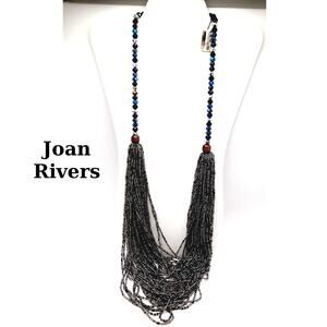 Vintage Joan Rivers Multistrand Purple Blue Silver Beaded Necklace
